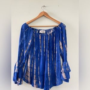 Blue tie dye off the shoulder blouse